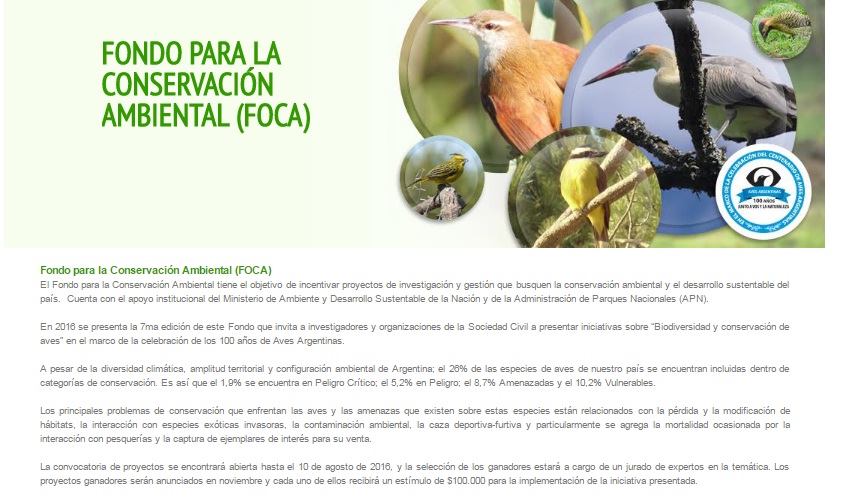 Fondo para la Conservación Ambiental (FOCA) Aves Argentinas Fondo para la Conservación Ambiental (FOCA) Aves Argentinas